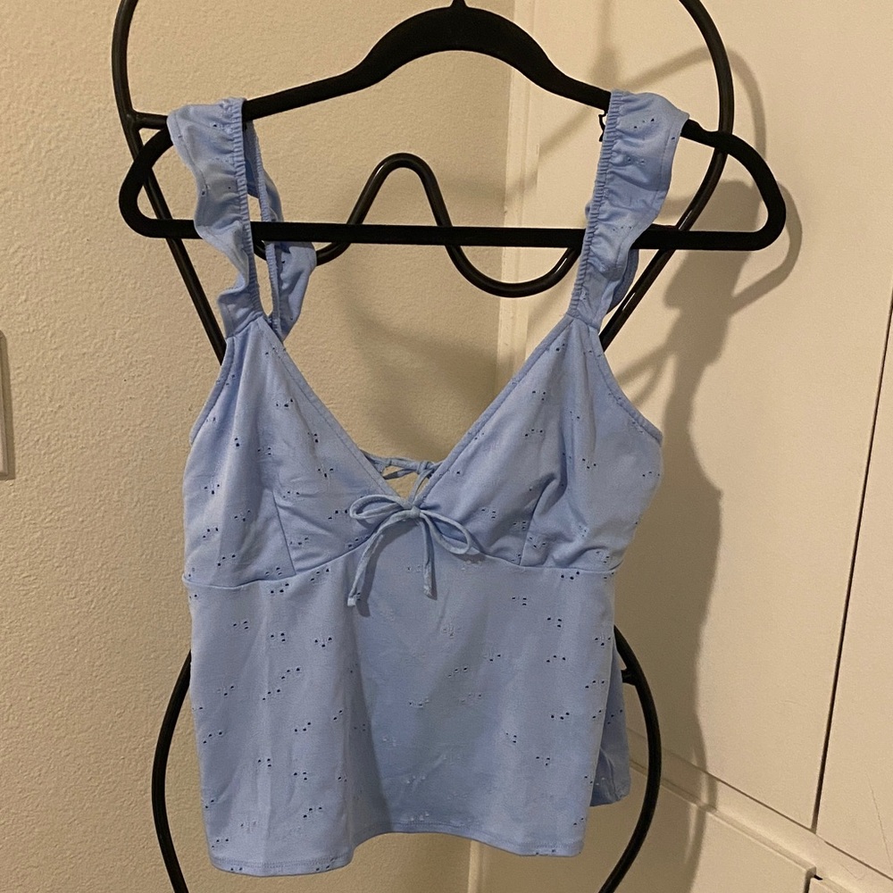H & M Light Blue Eyelet Crop Top